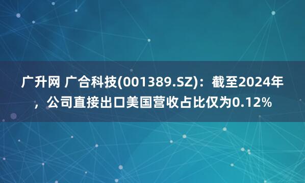 广升网 广合科技(001389.SZ)：截至2024年，公司直接出口美国营收占比仅为0.12%